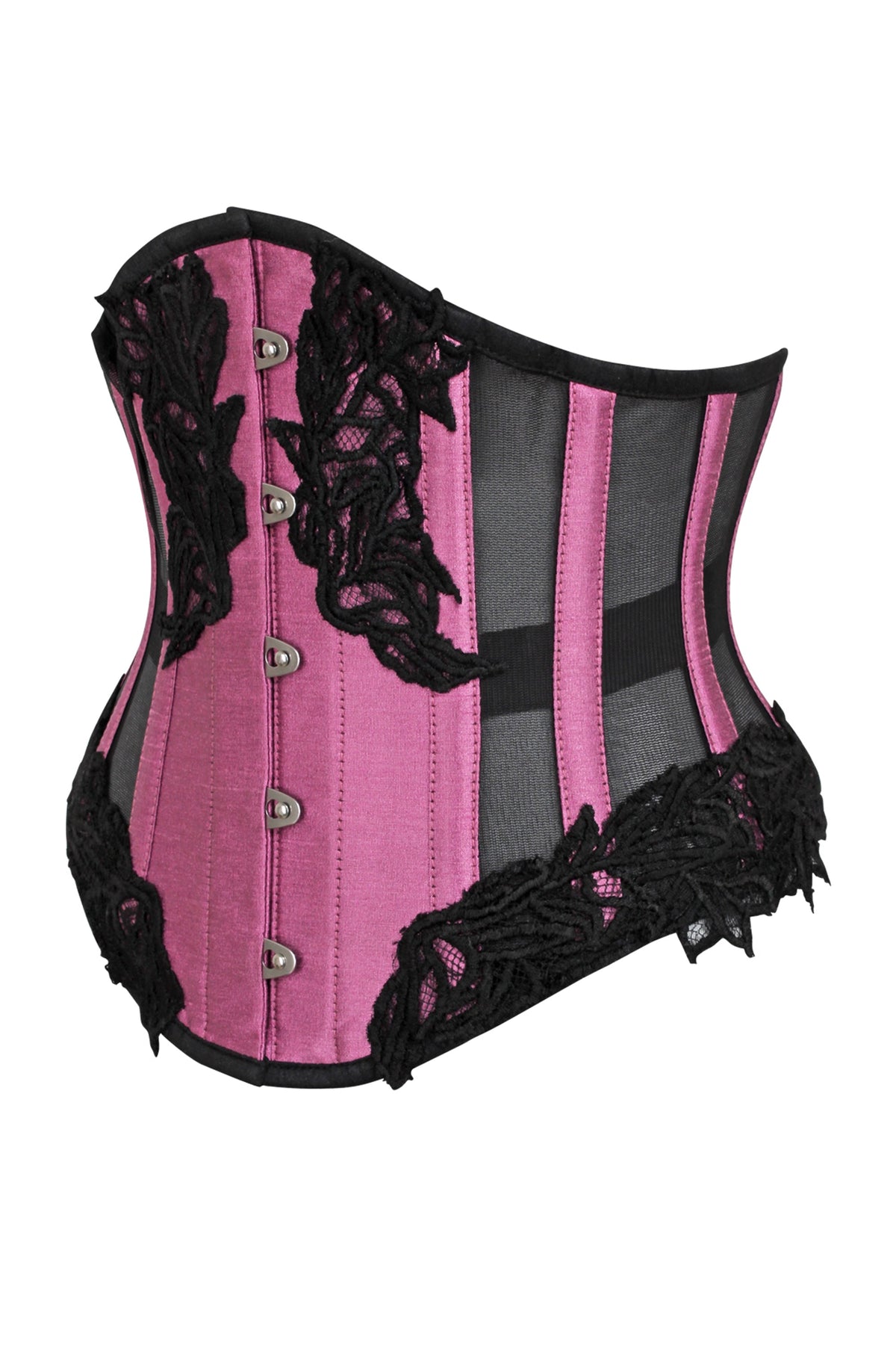 Pink Underbust Corset With Black Mesh Panels