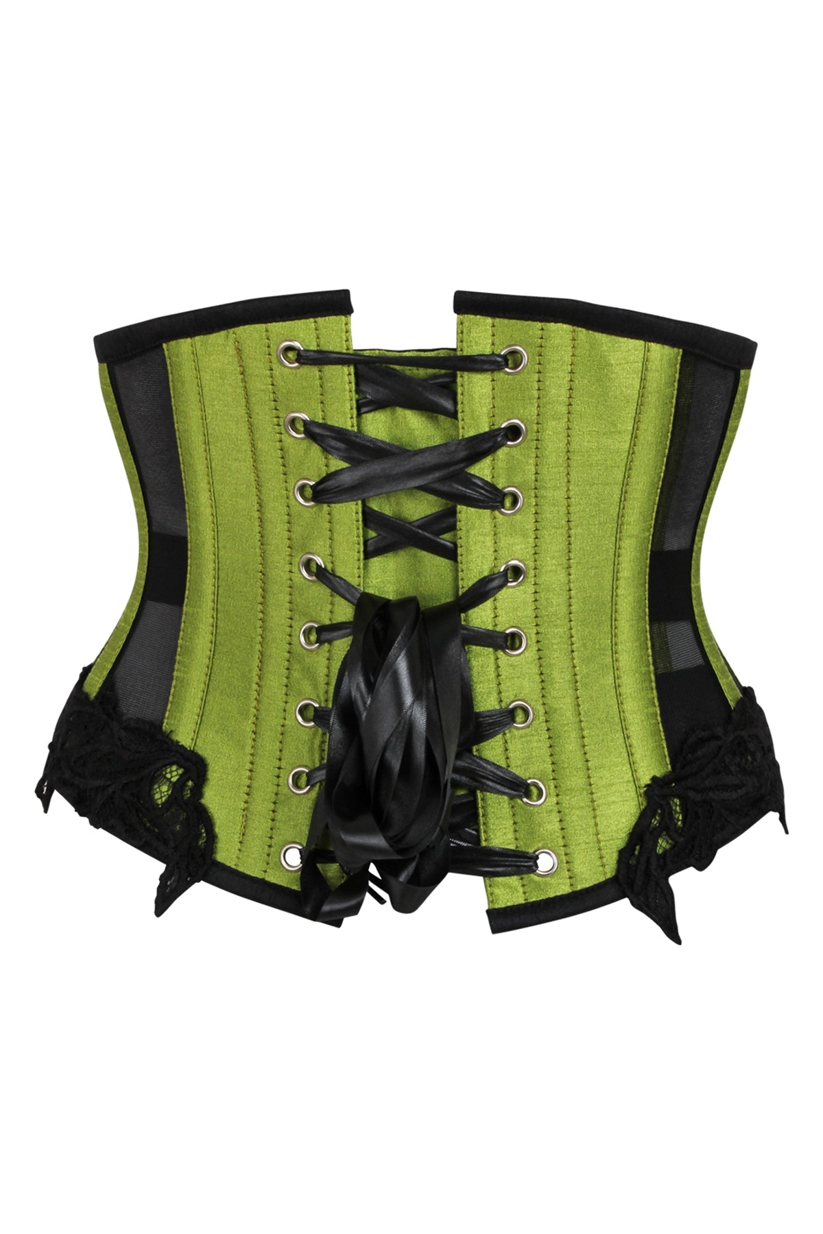 Green Underbust Corset With Black Mesh Panels