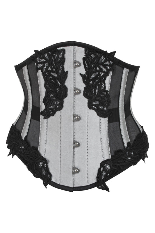 Silver Underbust Corset With Black Mesh Panels