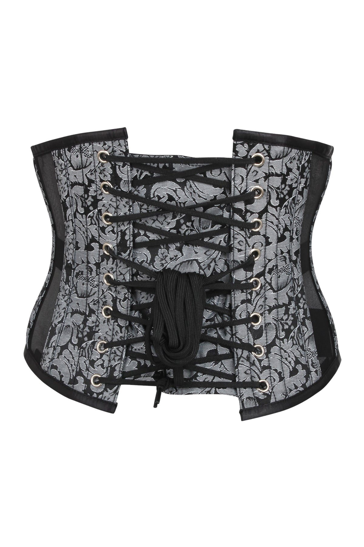 Silver Brocade Underbust Corset With Mesh Panels