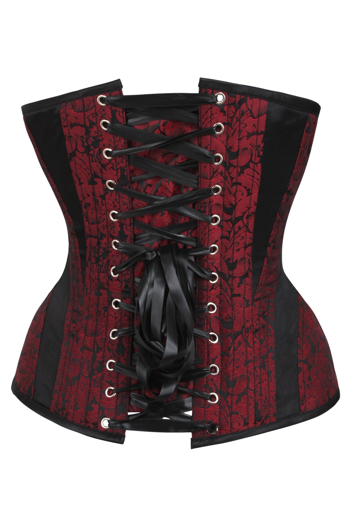 Red And Black Brocade Overbust Corset With Side Zip