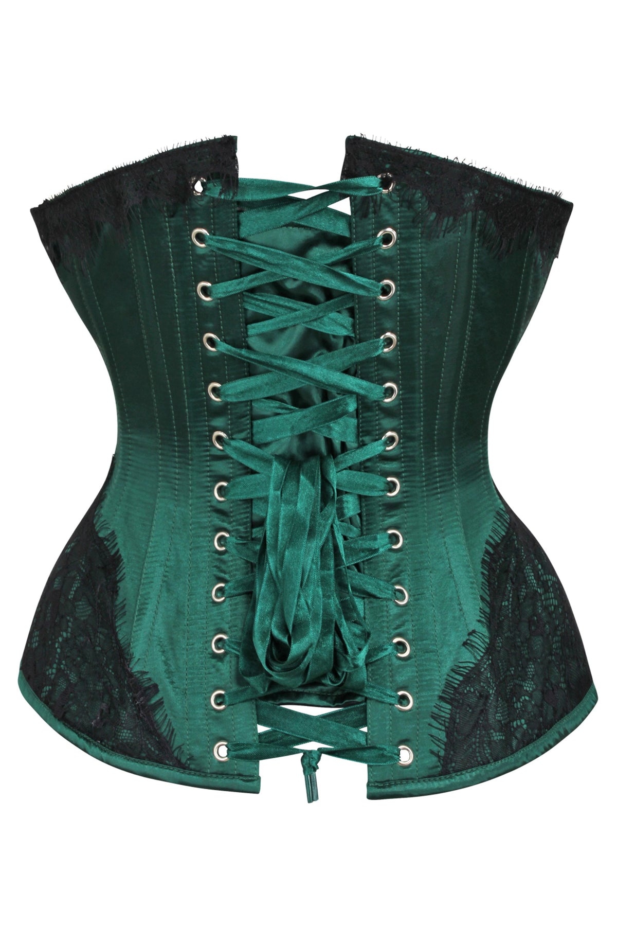 Green Satin Overbust Corset With Black Detailing
