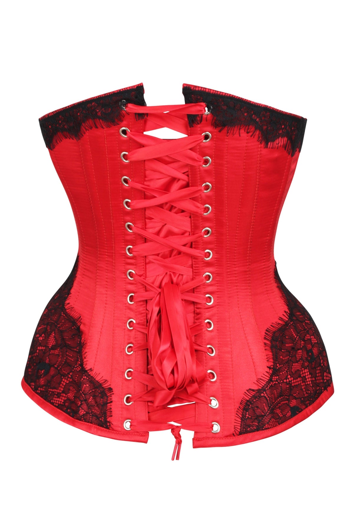 Red Satin Overbust Corset With Black Detailing