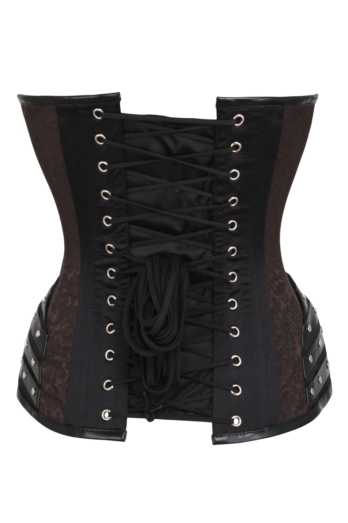 Black Studded Overbust With Brown Brocade Panels