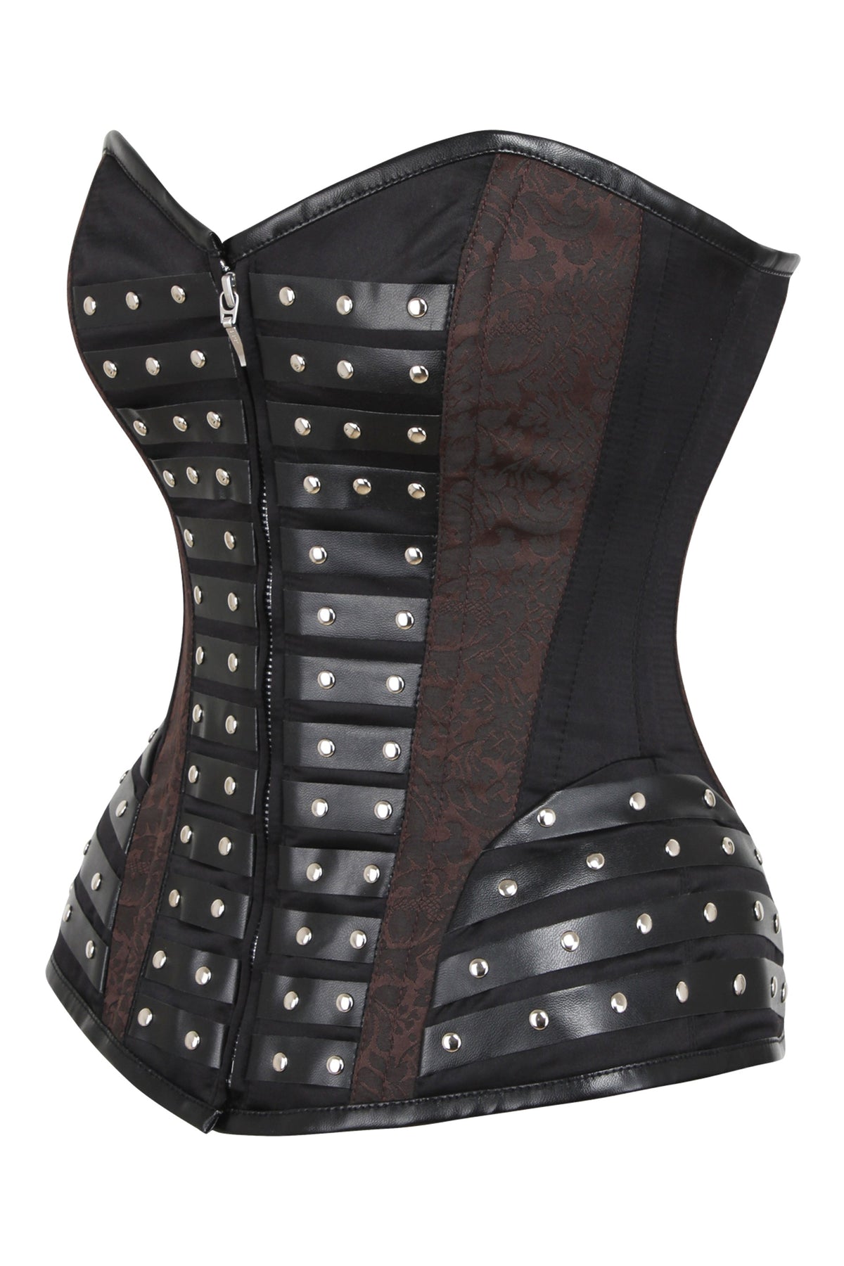 Black Studded Overbust With Brown Brocade Panels