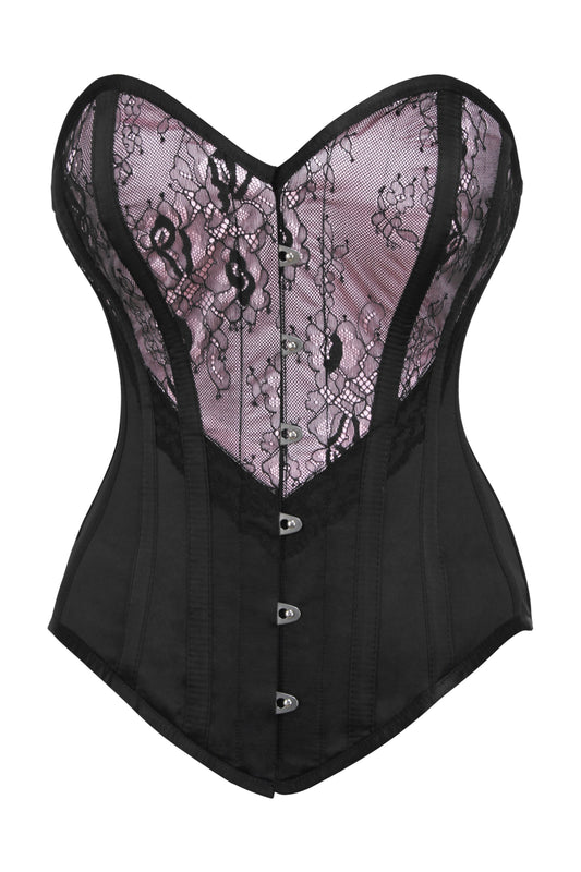 Pink And Black Overbust Lingerie Corset