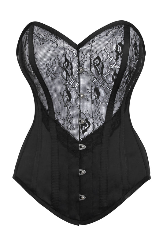 Silver And Black Overbust Lingerie Corset