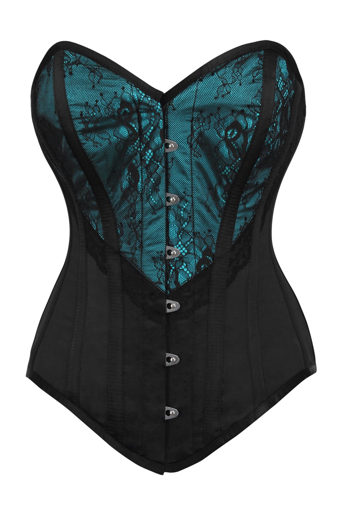 Turquiose And Black Overbust Lingerie Corset
