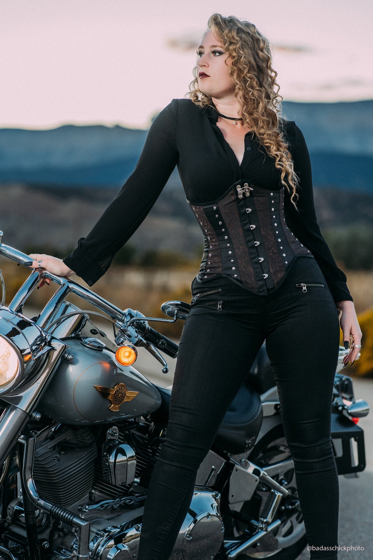 Brown And Black Underbust Steampunk Corset With Steel Busk And Swing Hook