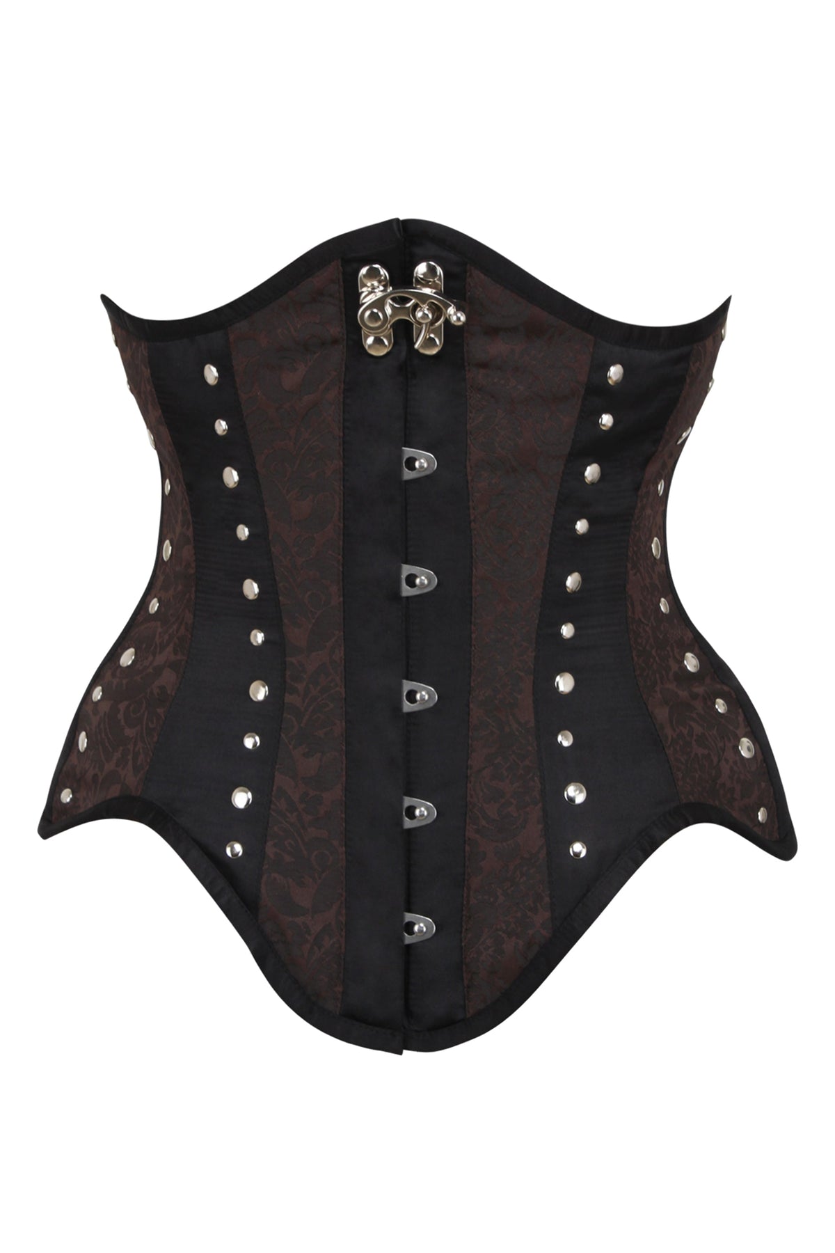 Brown And Black Underbust Steampunk Corset With Steel Busk And Swing Hook