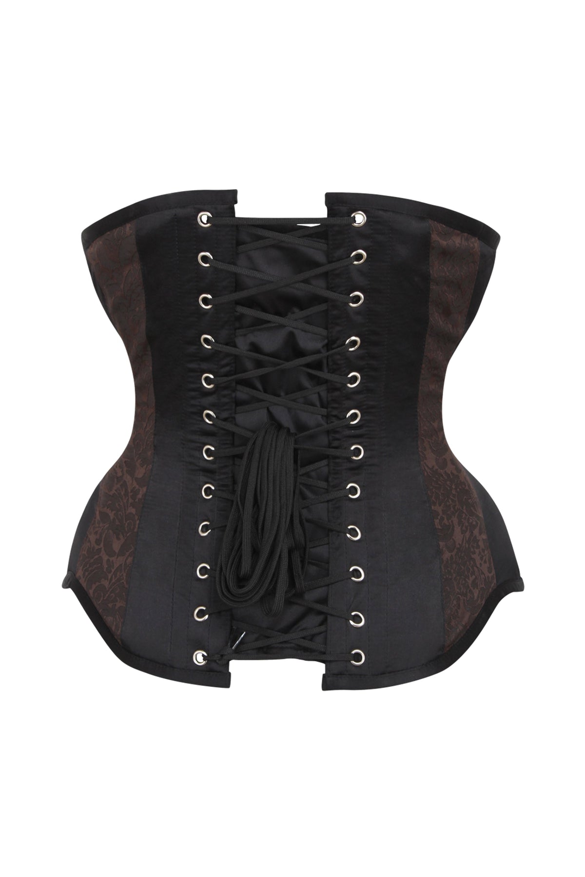 Brown And Black Underbust Steampunk Corset With Steel Busk And Swing Hook