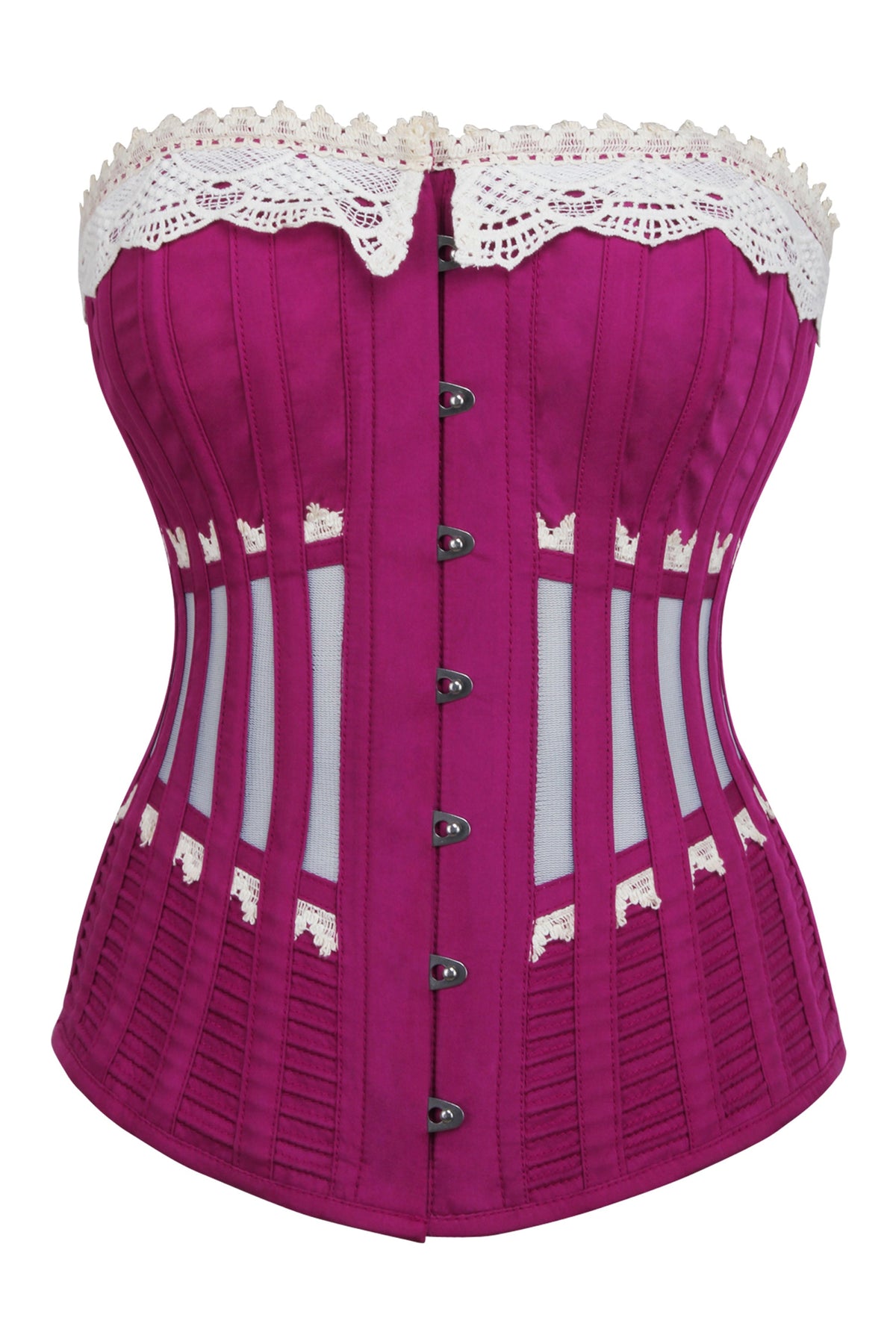 Historically Inspired Pink Longline Corset With Lace And Ribbing