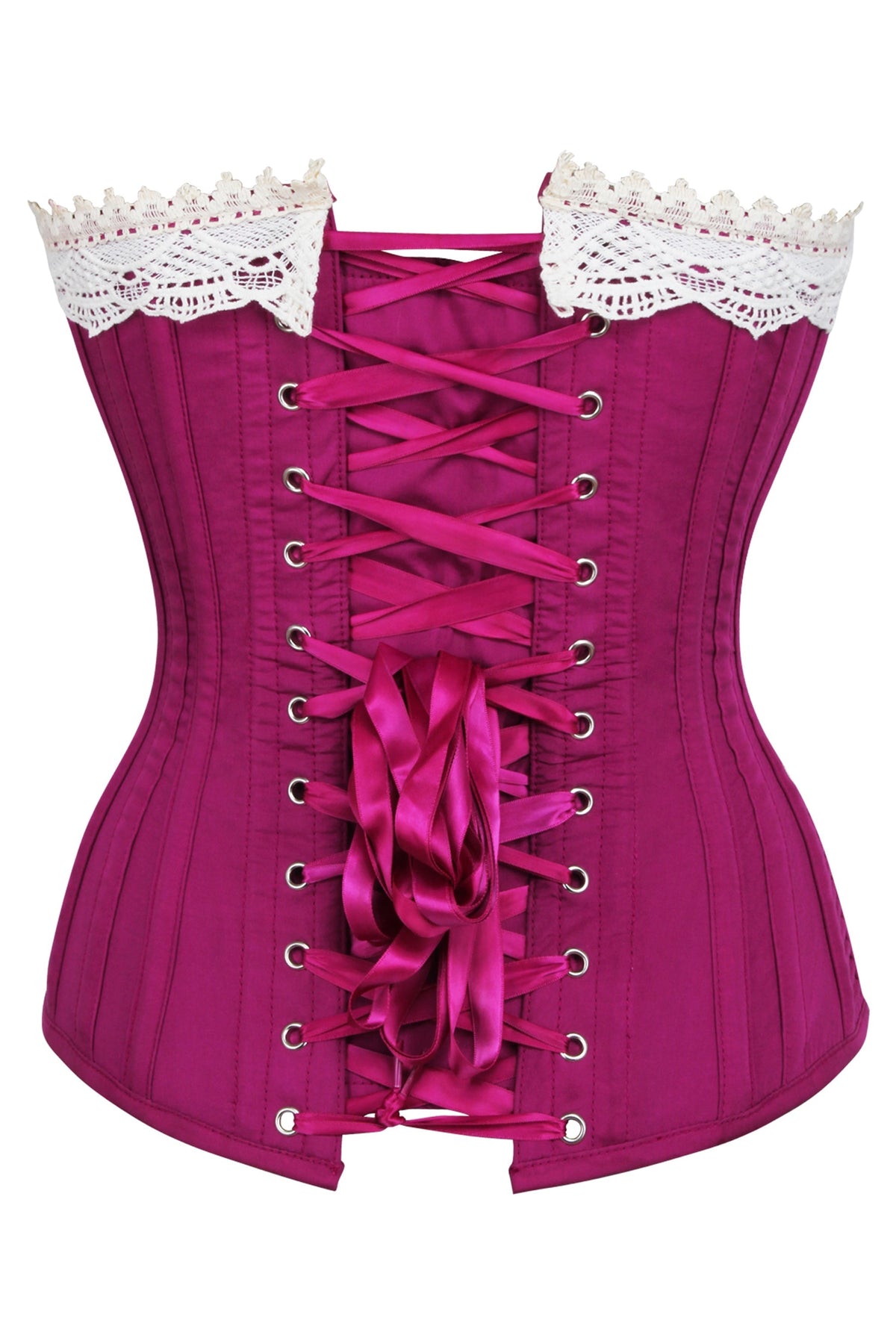 Historically Inspired Pink Longline Corset With Lace And Ribbing