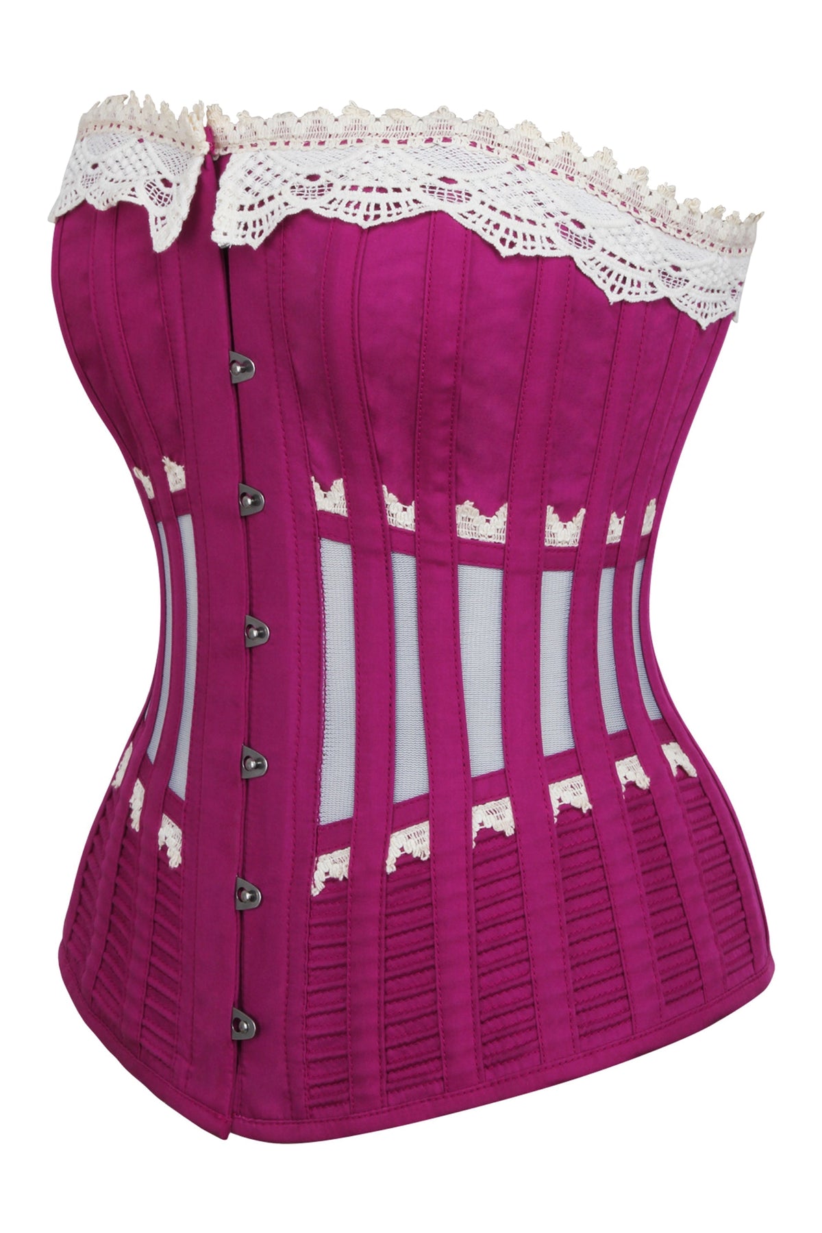 Historically Inspired Pink Longline Corset With Lace And Ribbing