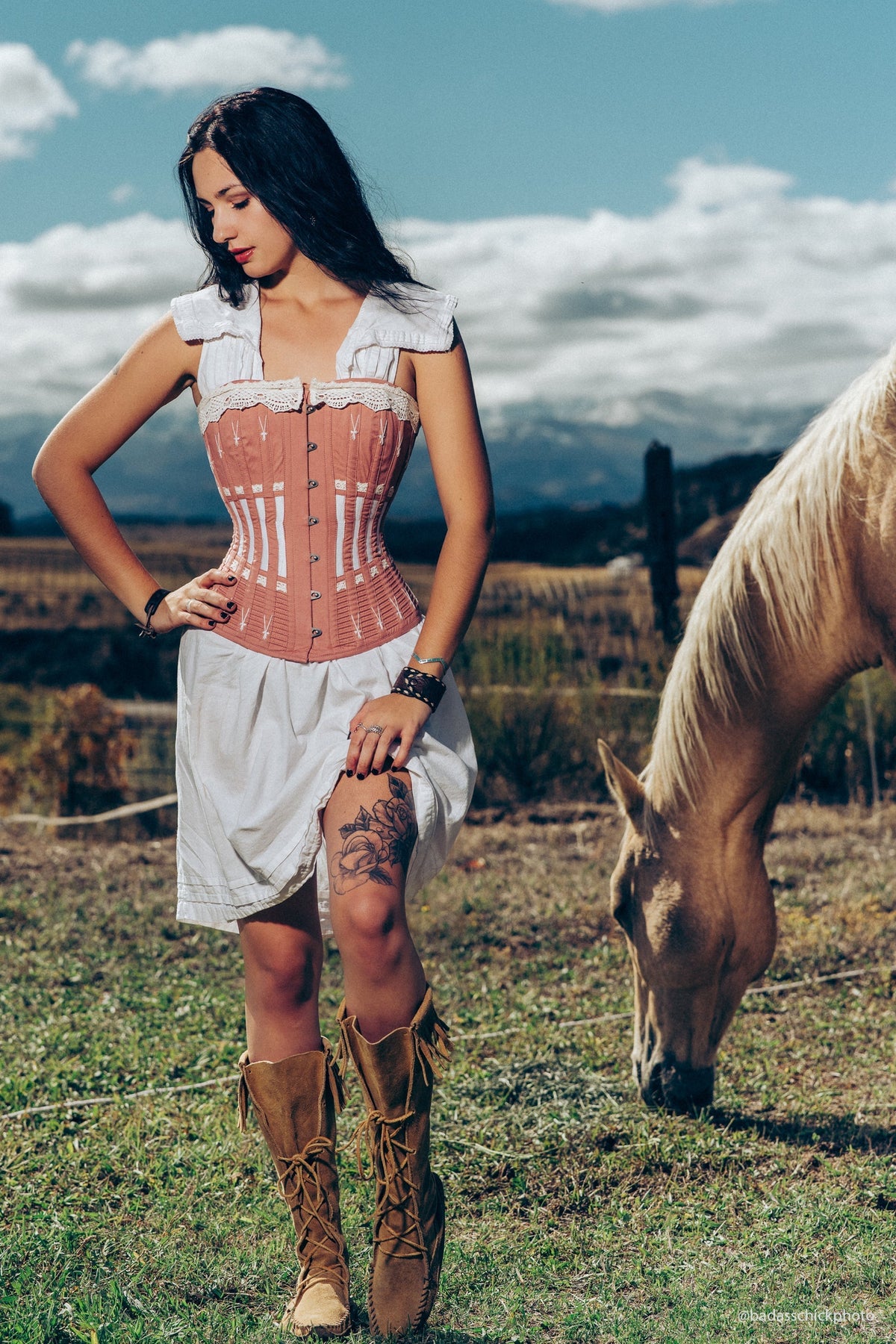 Historically Inspired Terracotta Longline Corset With Lace And Ribbing