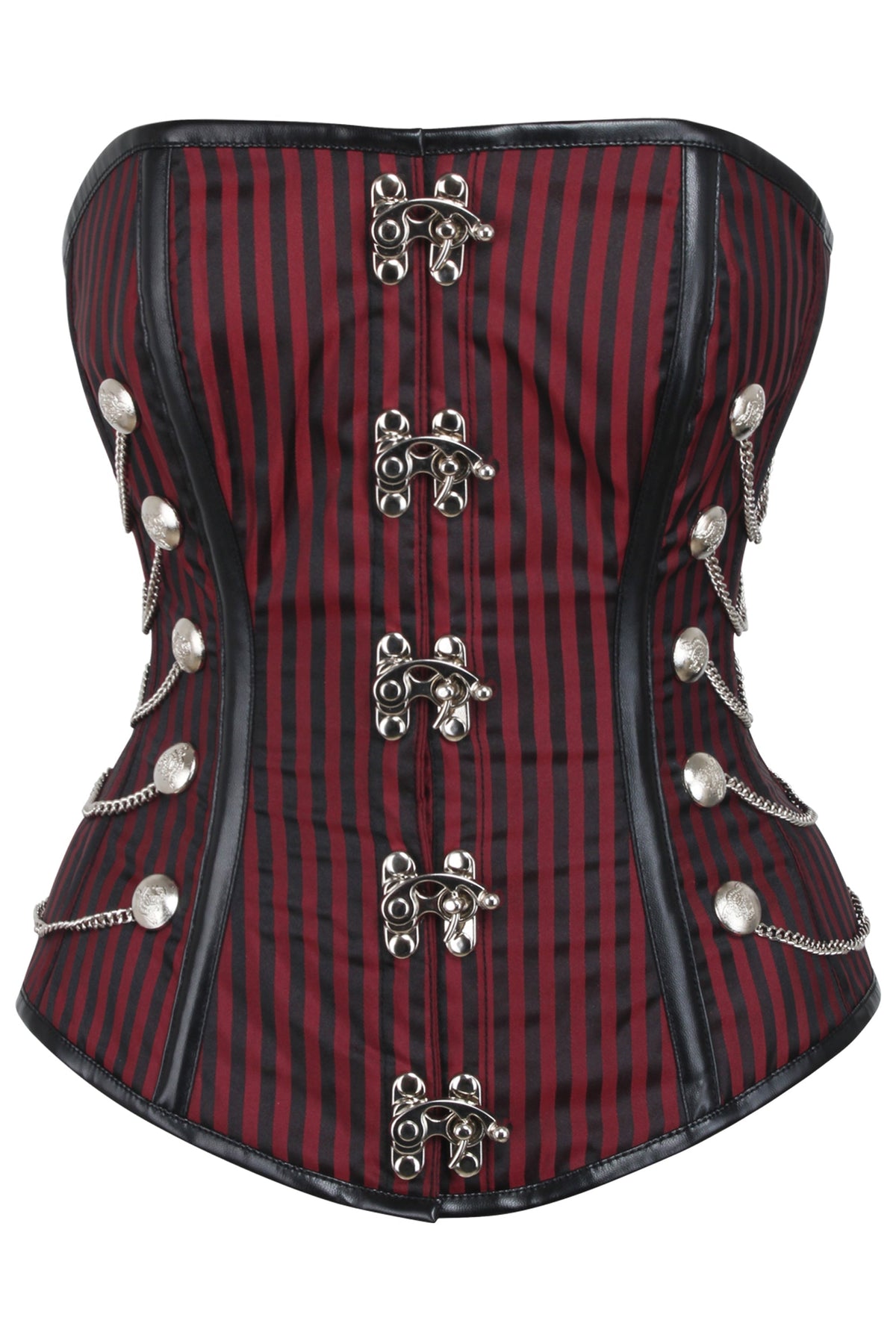 Red And Black Striped Steampunk Overbust With Swing Hooks And Chains