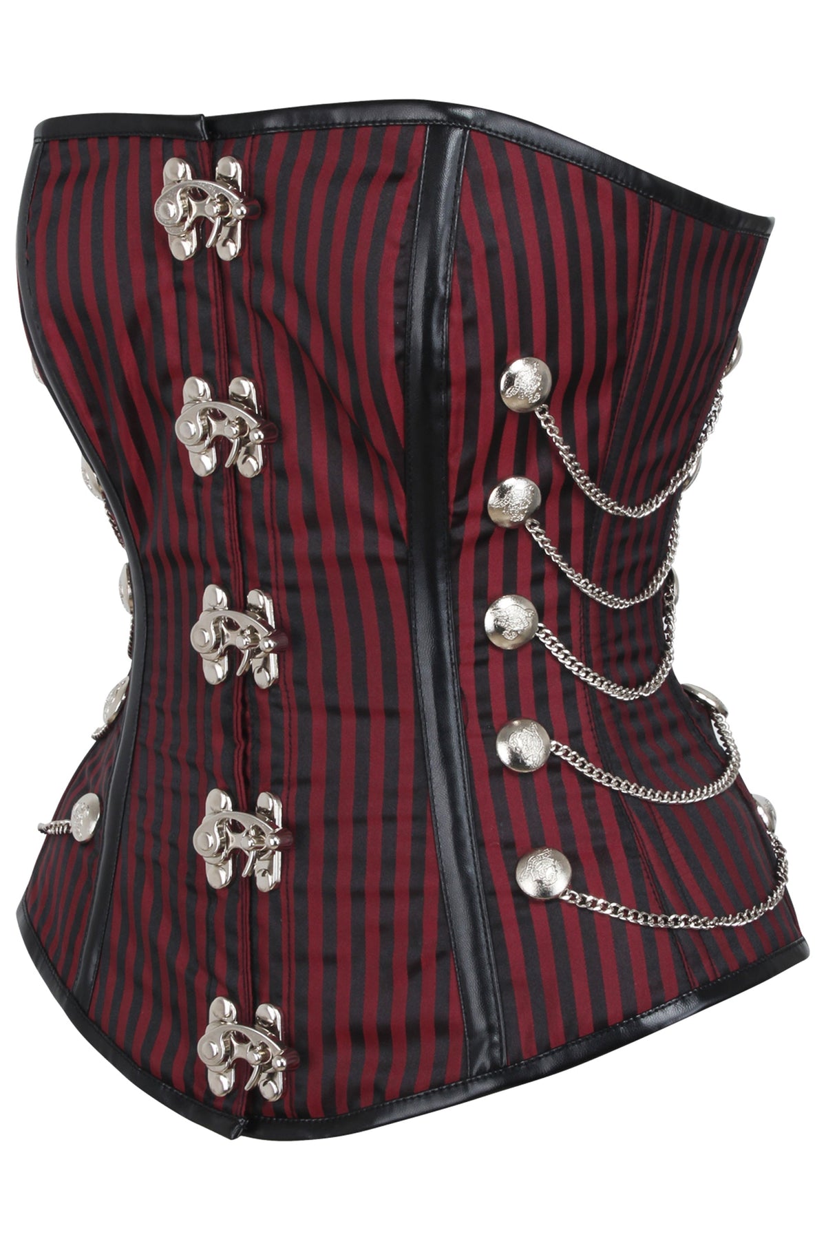 Red And Black Striped Steampunk Overbust With Swing Hooks And Chains