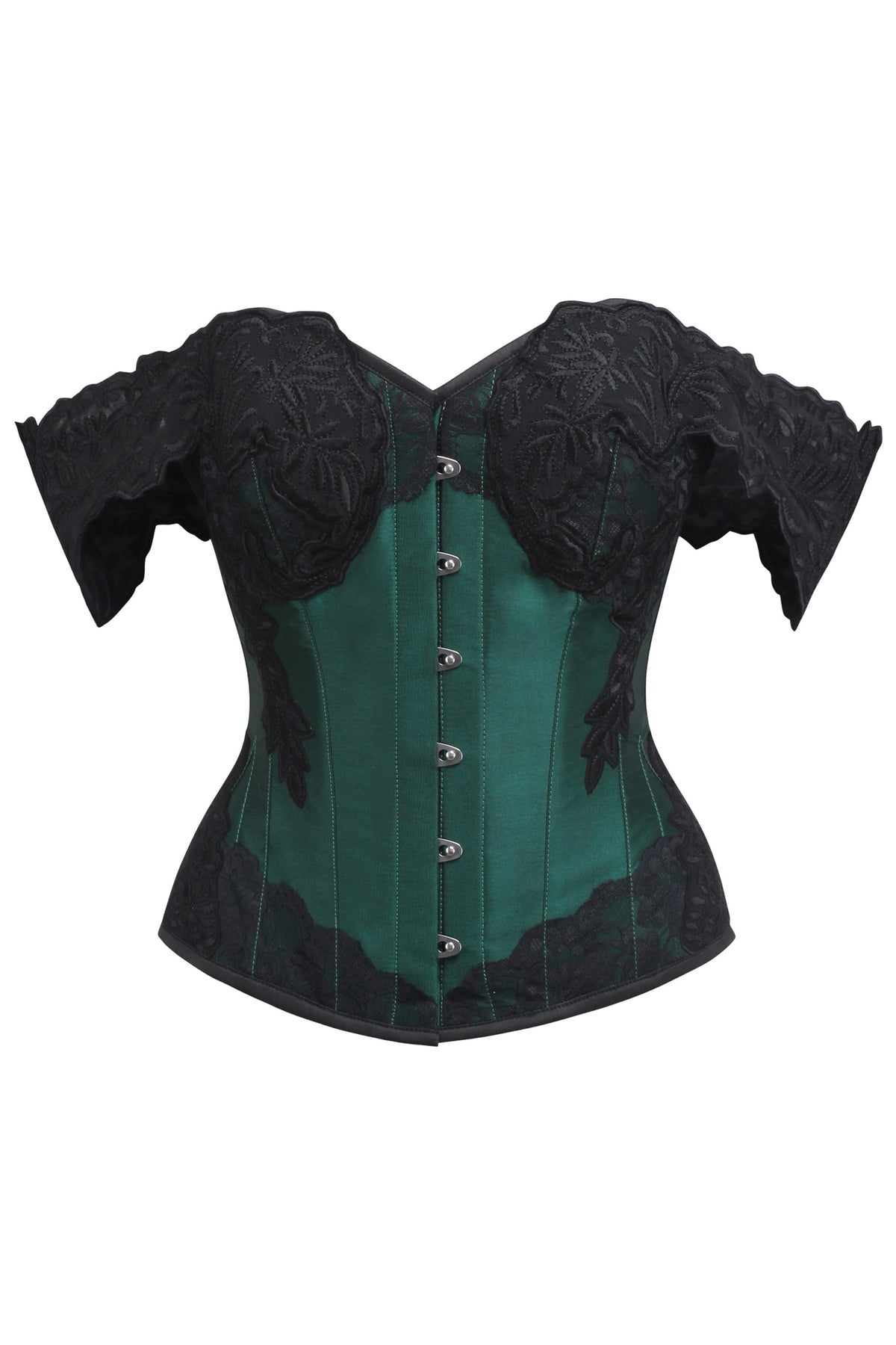 Green Longline Corset Top With Lace Cap Sleeve