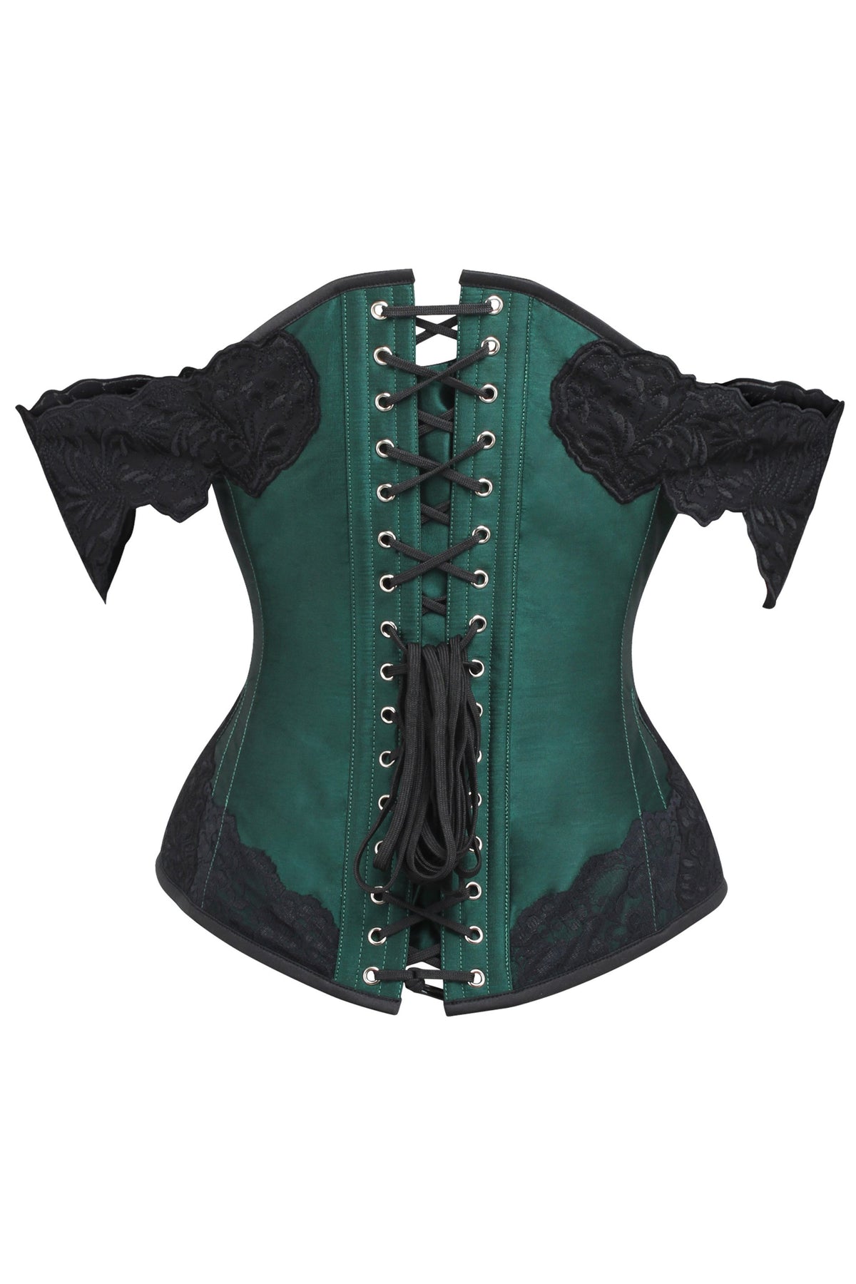 Green Longline Corset Top With Lace Cap Sleeve