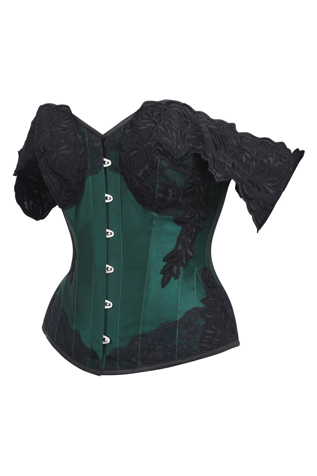 Green Longline Corset Top With Lace Cap Sleeve