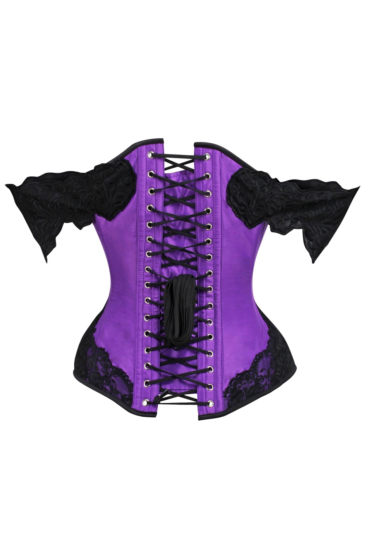 Purple Longline Corset Top With Lace Cap Sleeve