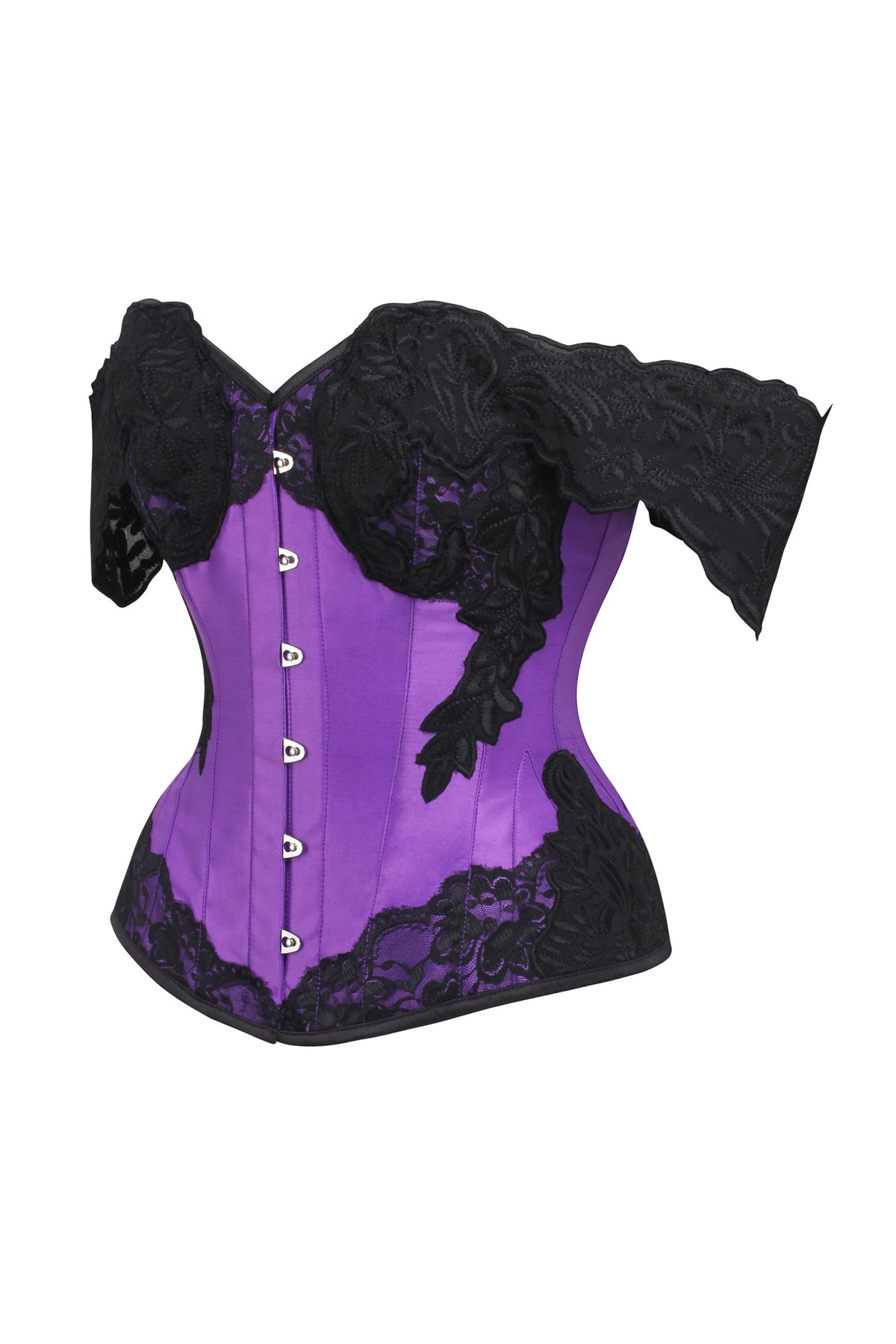 Purple Longline Corset Top With Lace Cap Sleeve