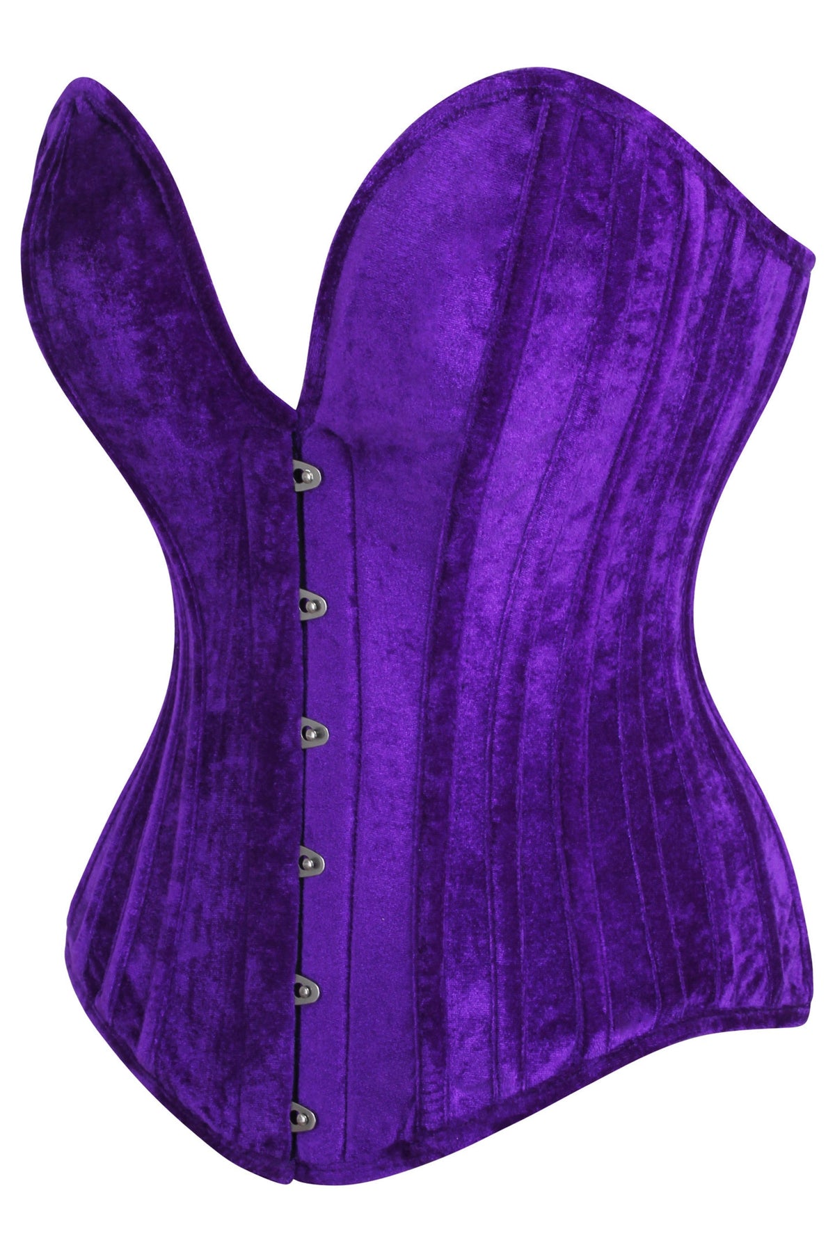 Purple Velvet Overbust Corset With Plunge Neckline