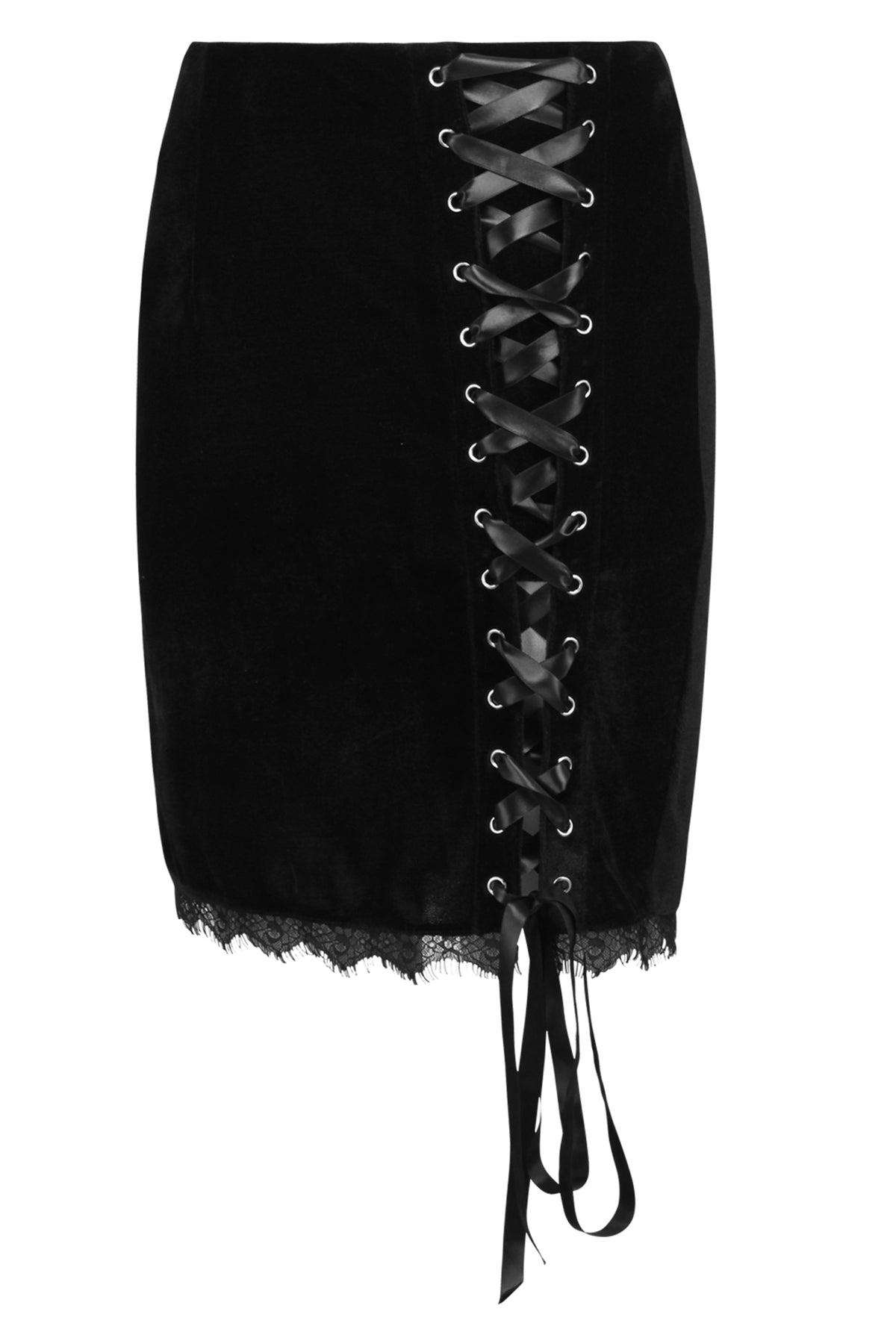 Corset Inspired Black Velvet Skirt With Ribbon Lacing
