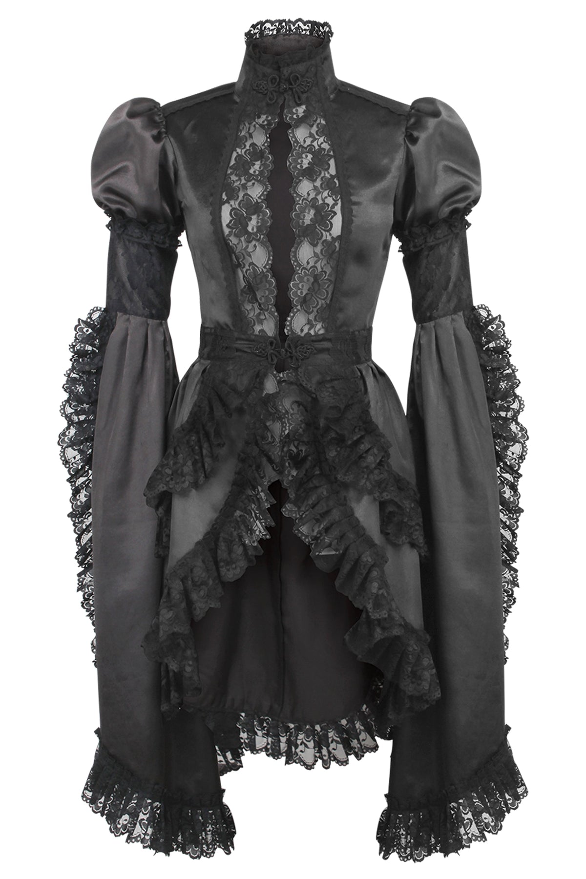 Black Gothic Dress With High Neck And Elongated Sleeves