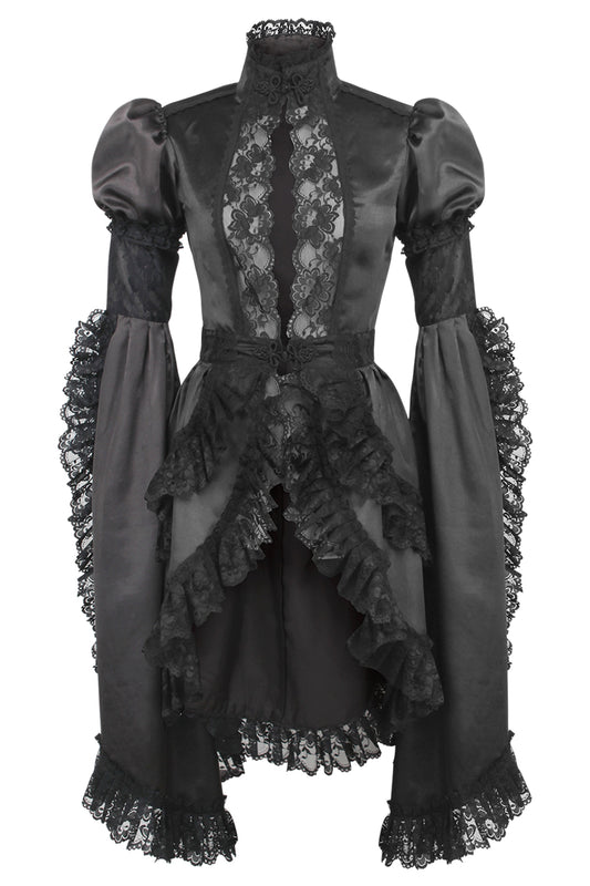 Black Gothic Dress With High Neck And Elongated Sleeves
