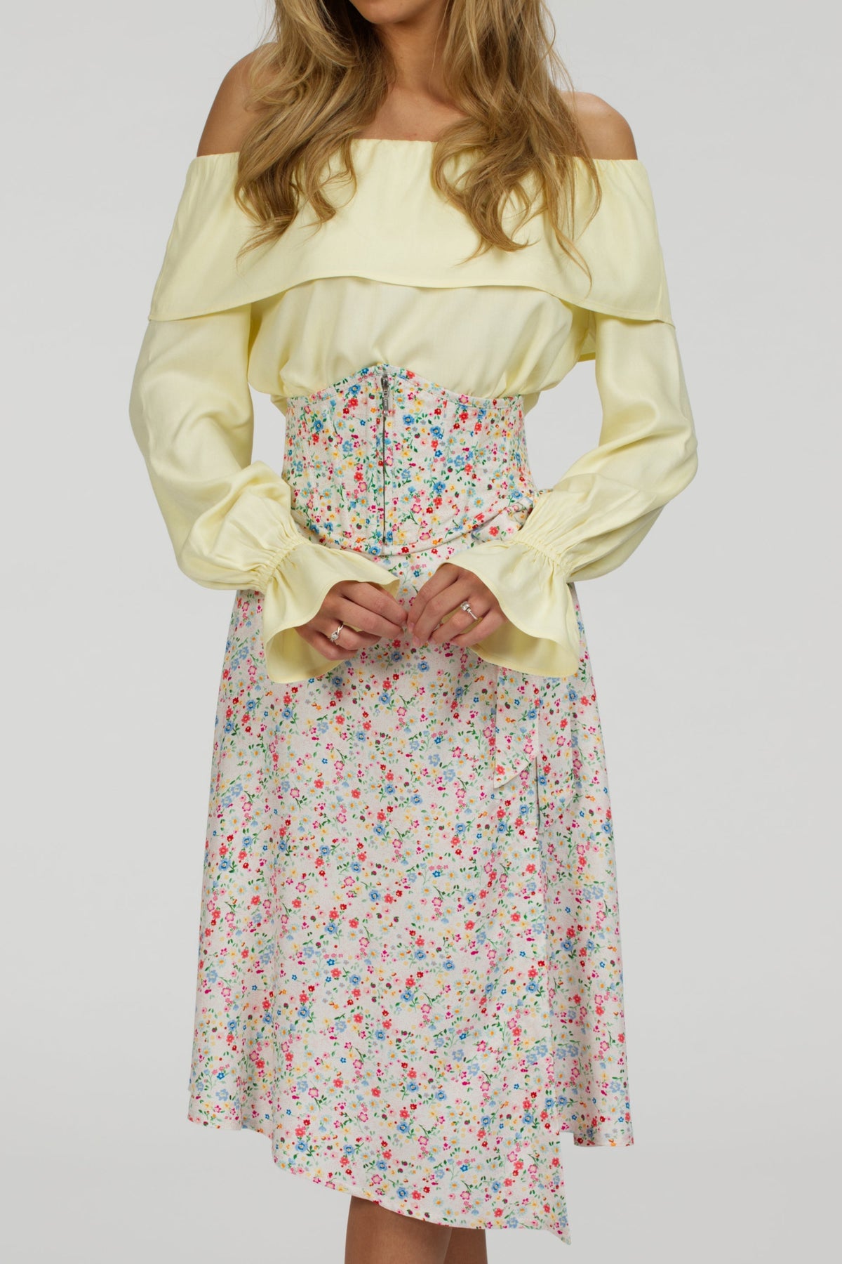 Iris Ditsy Print Cotton Waspie Belt With Zip Front