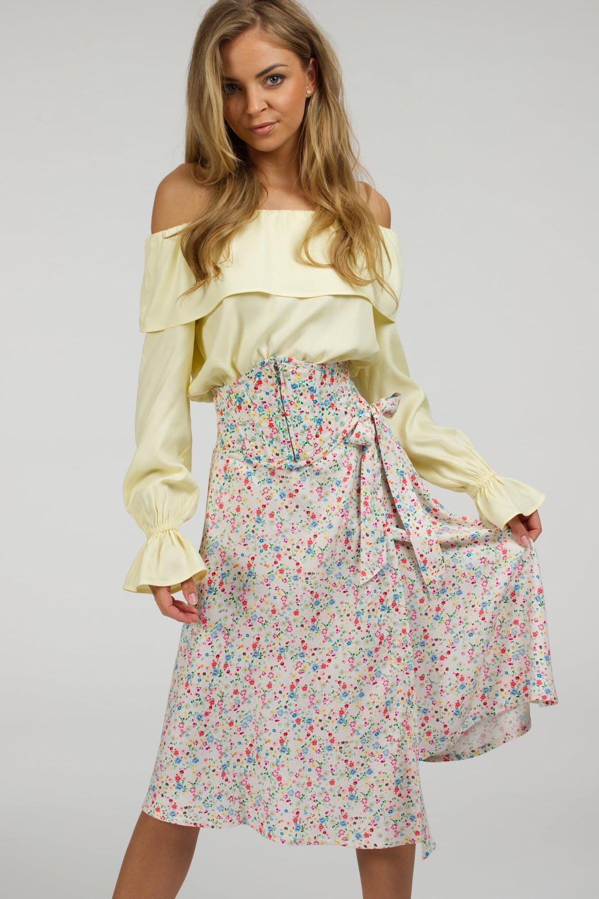 Iris Ditsy Print Cotton Waspie Belt With Zip Front