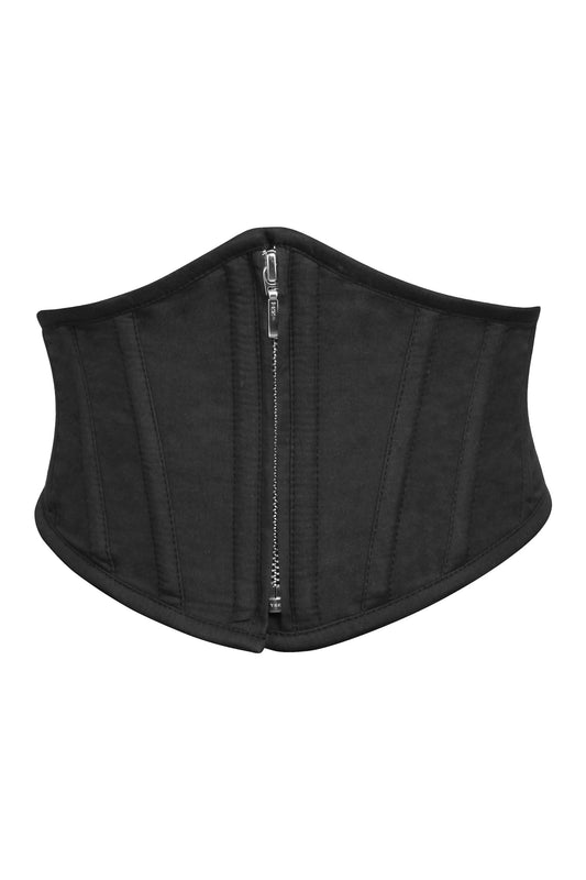 Iris Black Cotton Waspie Belt With Zip Front