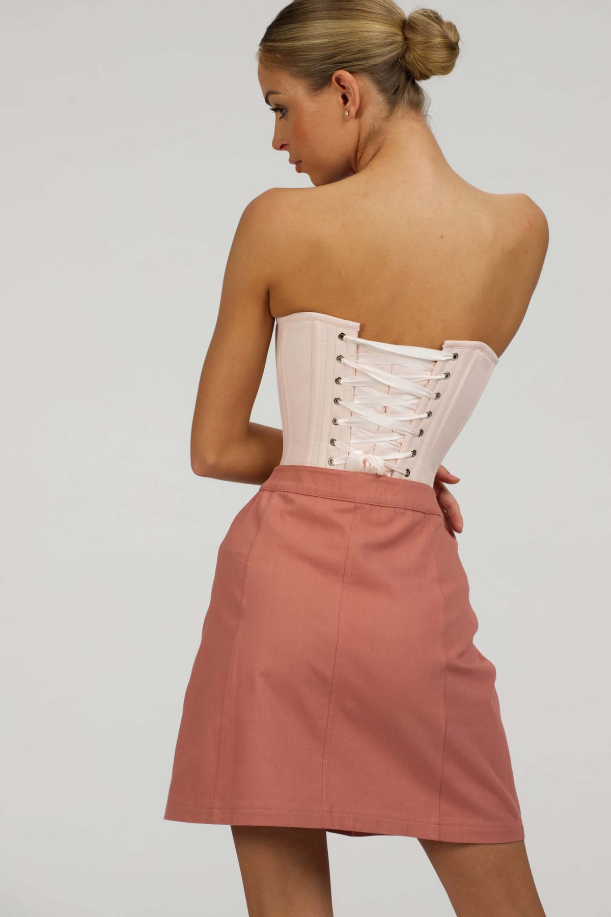 Dahlia Prairie Pink Cotton Overbust Corset With Zip Front