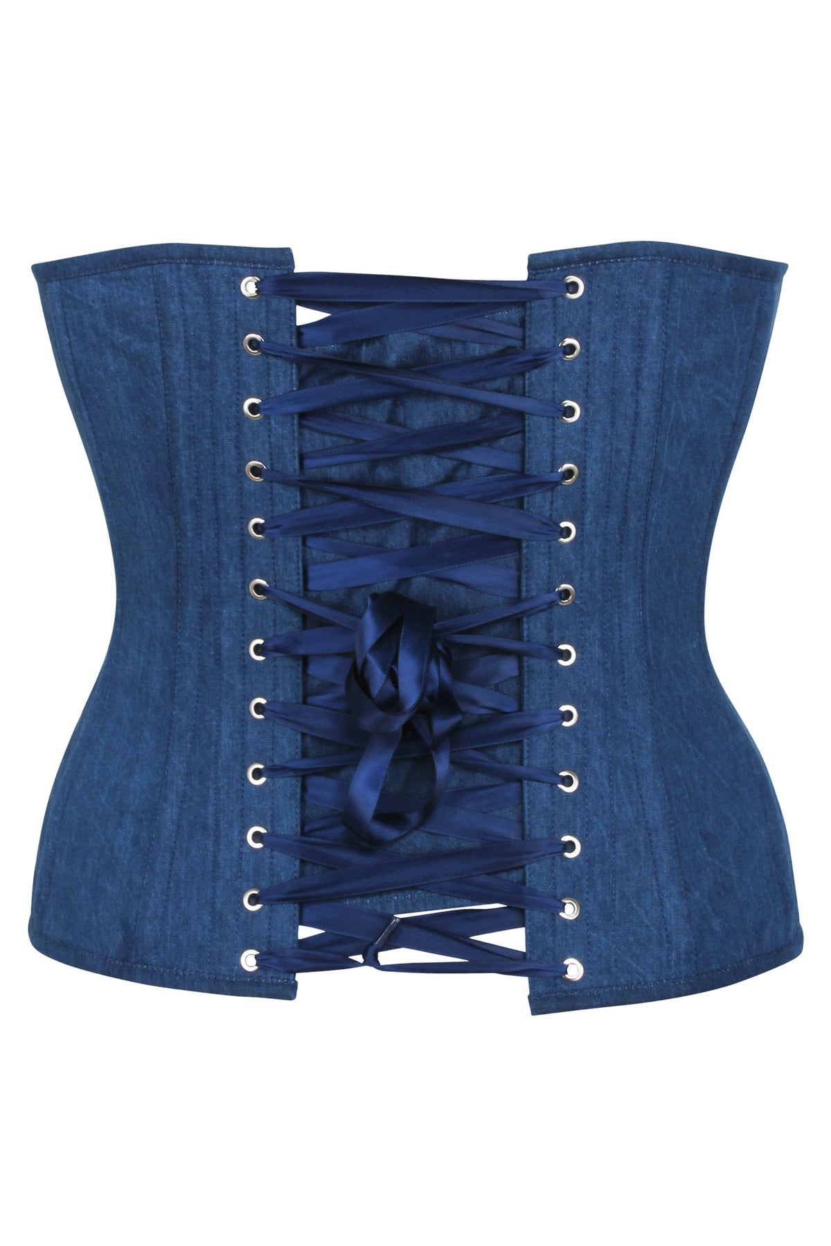Dahlia Blue Chambray Overbust Corset With Zip Front