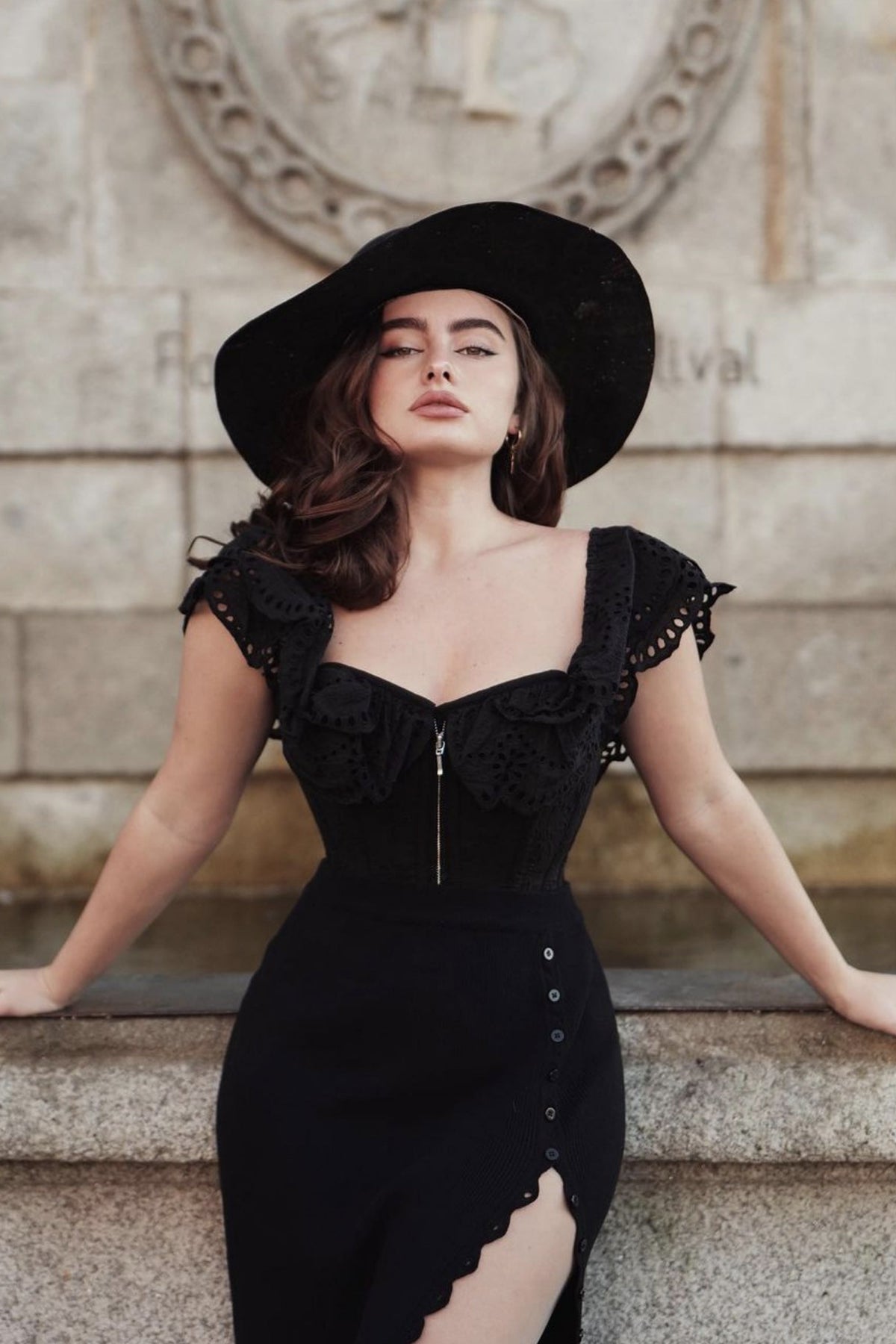 Alyssum Black Broderie Anglaise Cotton Corset Top With Double Frill Sleeves
