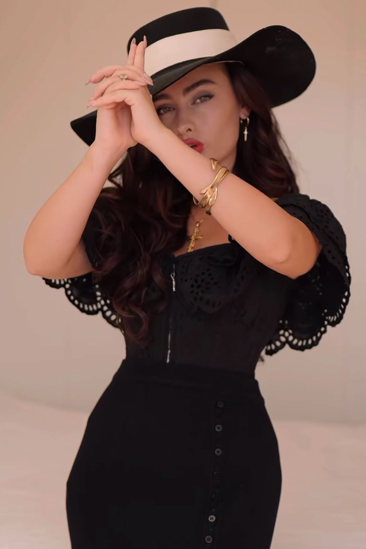 Alyssum Black Broderie Anglaise Cotton Corset Top With Double Frill Sleeves