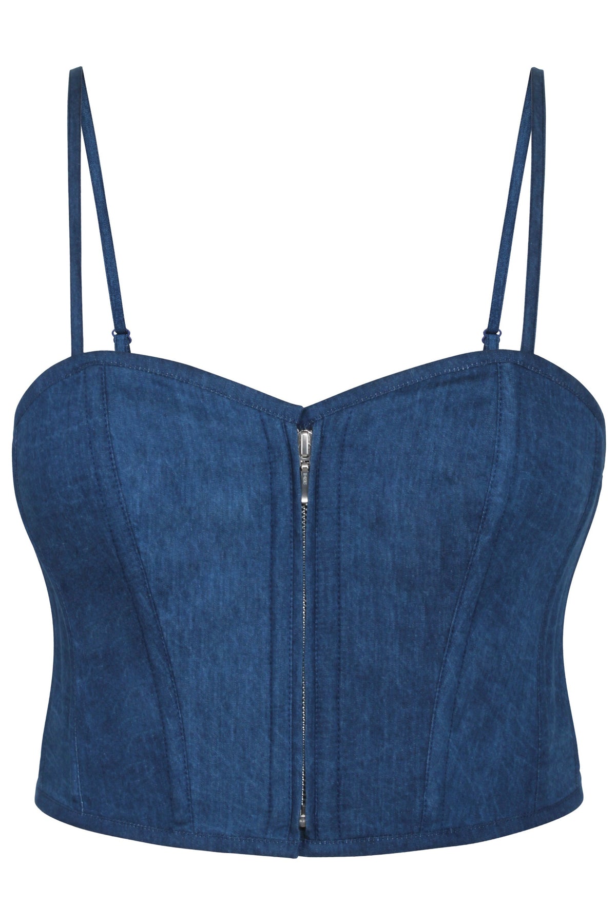 Delia Blue Chambray Cropped Corset With Spaghetti Straps