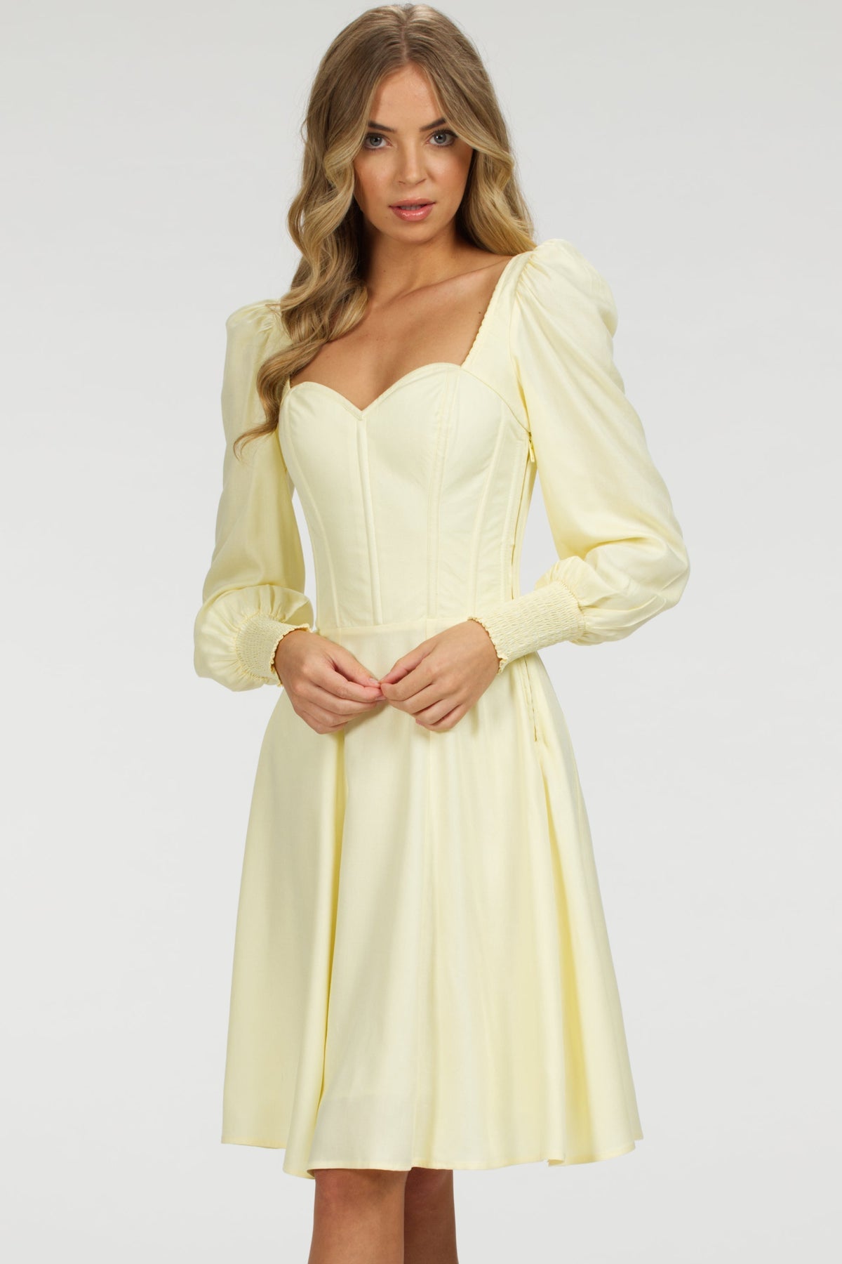 Sunflower Lemon Sorbet Corset Dress With Long Sleeves