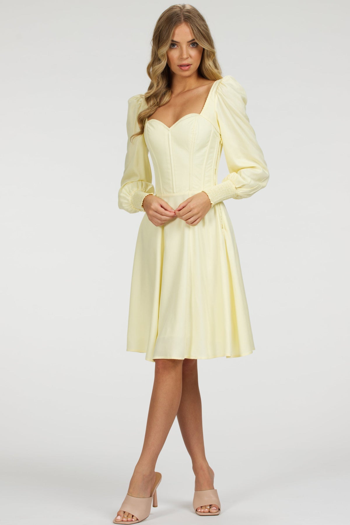 Sunflower Lemon Sorbet Corset Dress With Long Sleeves
