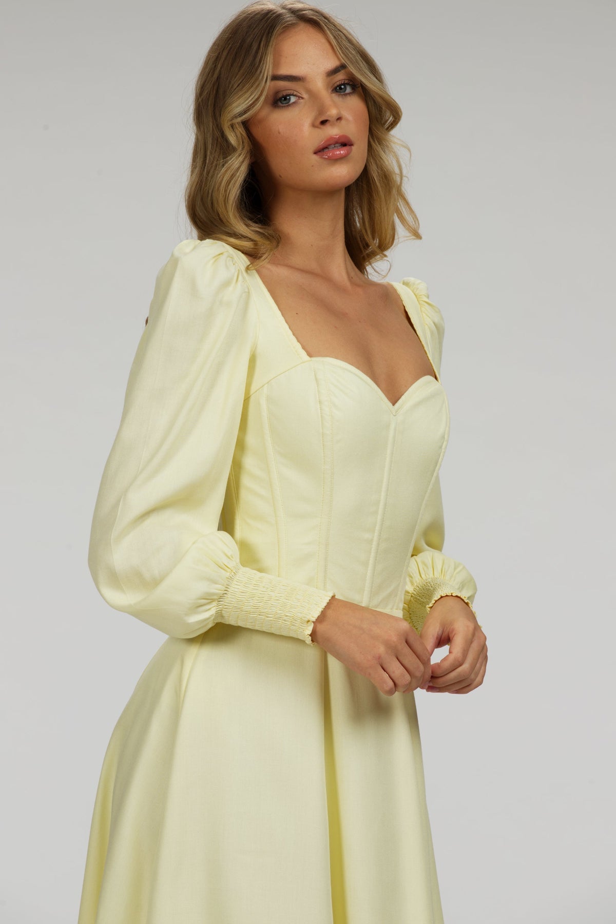 Sunflower Lemon Sorbet Corset Dress With Long Sleeves