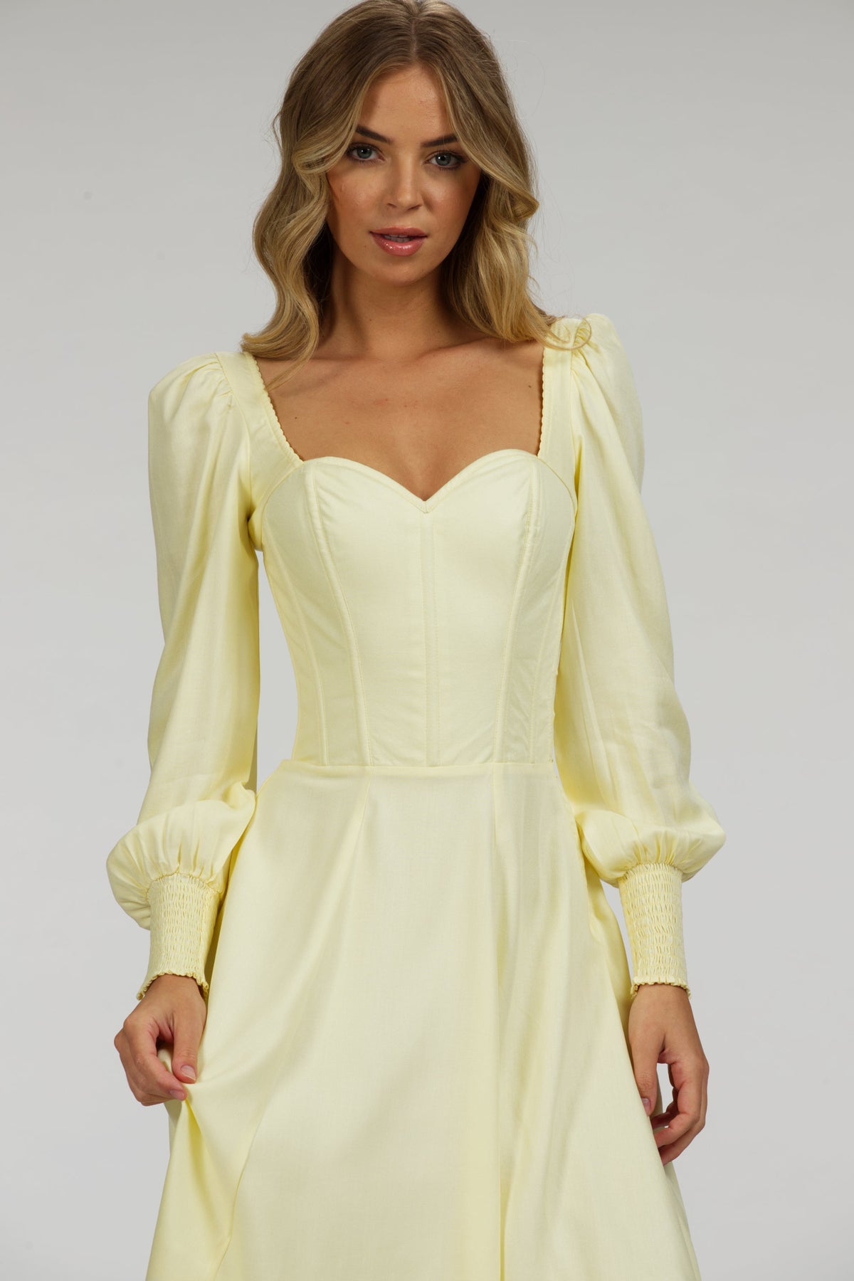 Sunflower Lemon Sorbet Corset Dress With Long Sleeves
