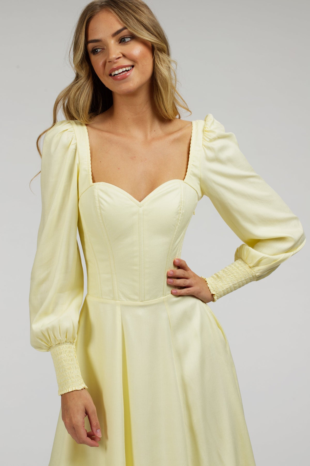 Sunflower Lemon Sorbet Corset Dress With Long Sleeves