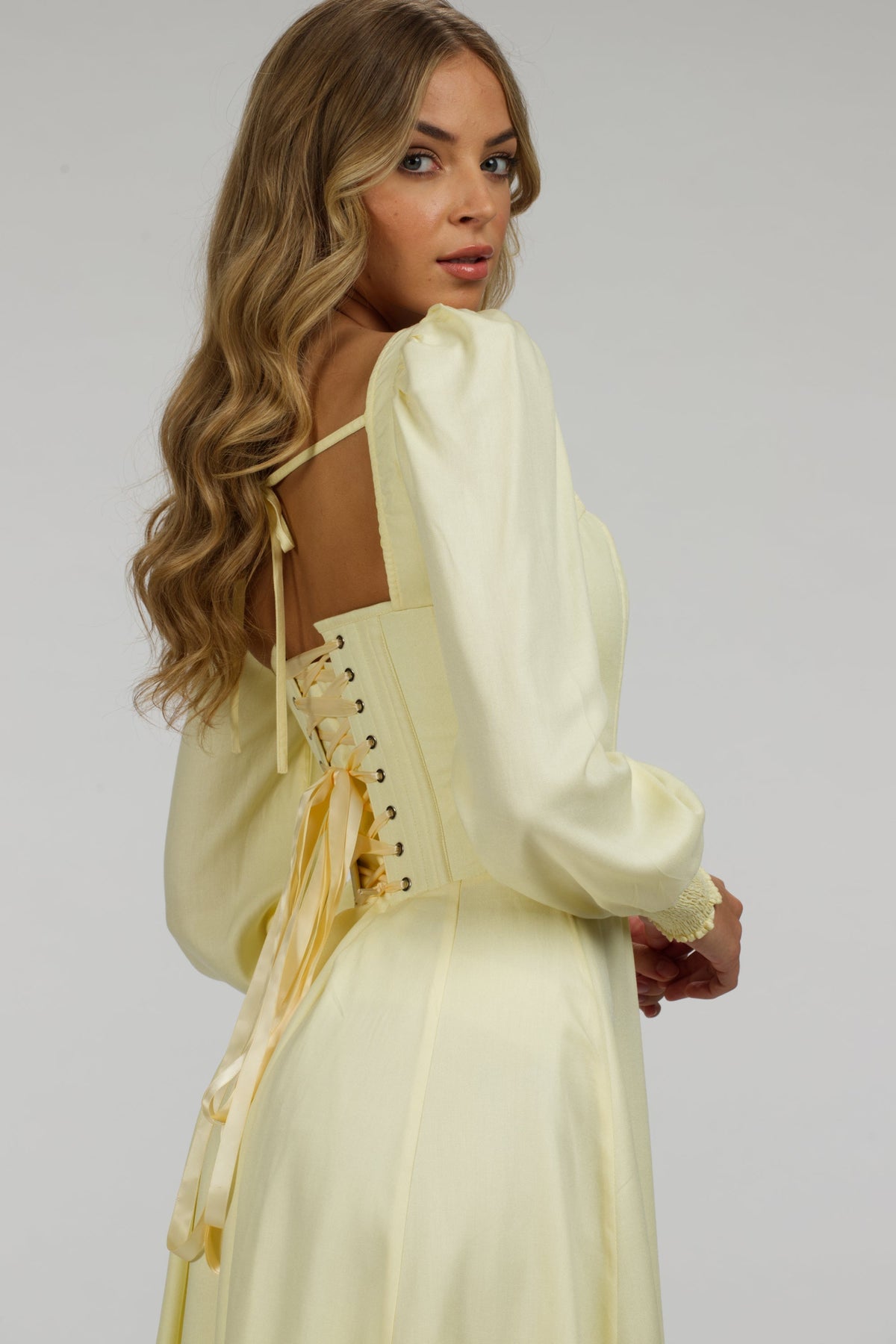 Sunflower Lemon Sorbet Corset Dress With Long Sleeves