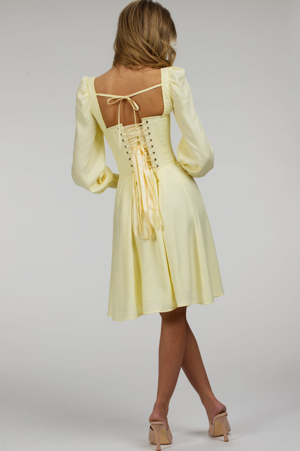 Sunflower Lemon Sorbet Corset Dress With Long Sleeves
