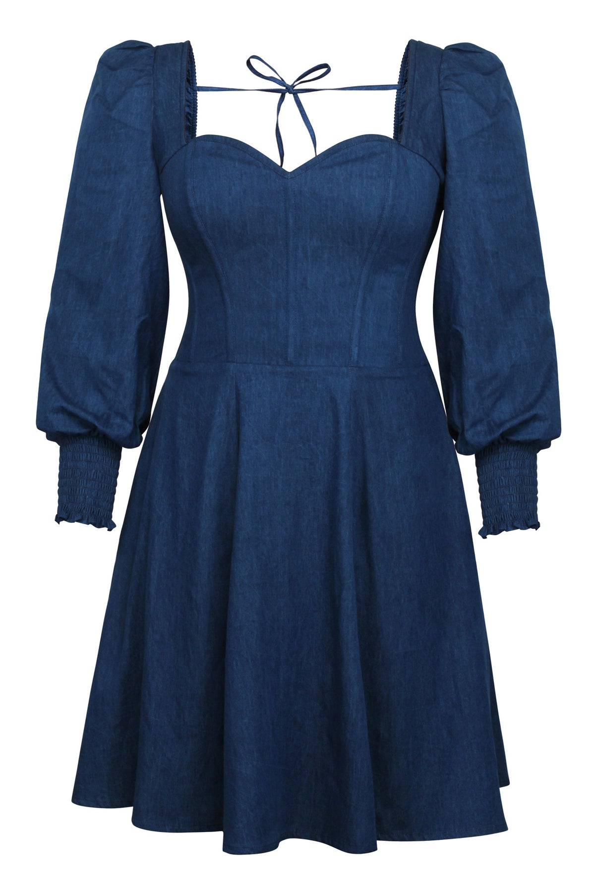 Sunflower Blue Chambray Corset Dress With Long Sleeves