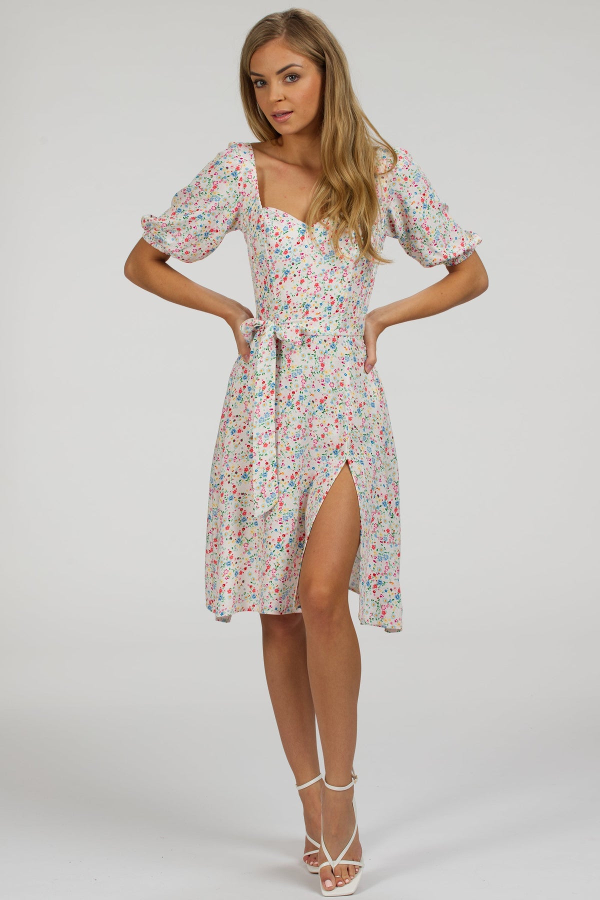 Gladiolus Ditsy Viscose Corset Dress With Puff Sleeves
