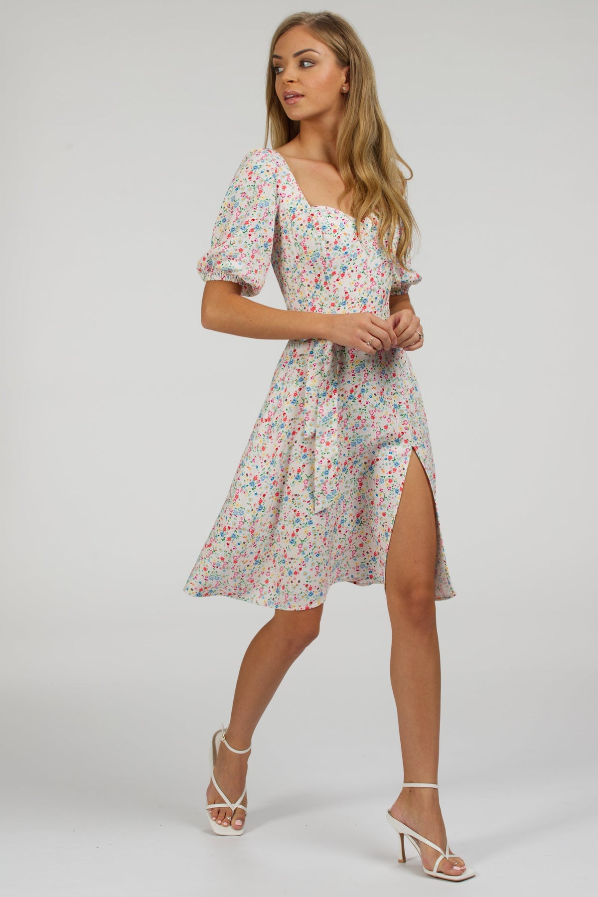 Gladiolus Ditsy Viscose Corset Dress With Puff Sleeves