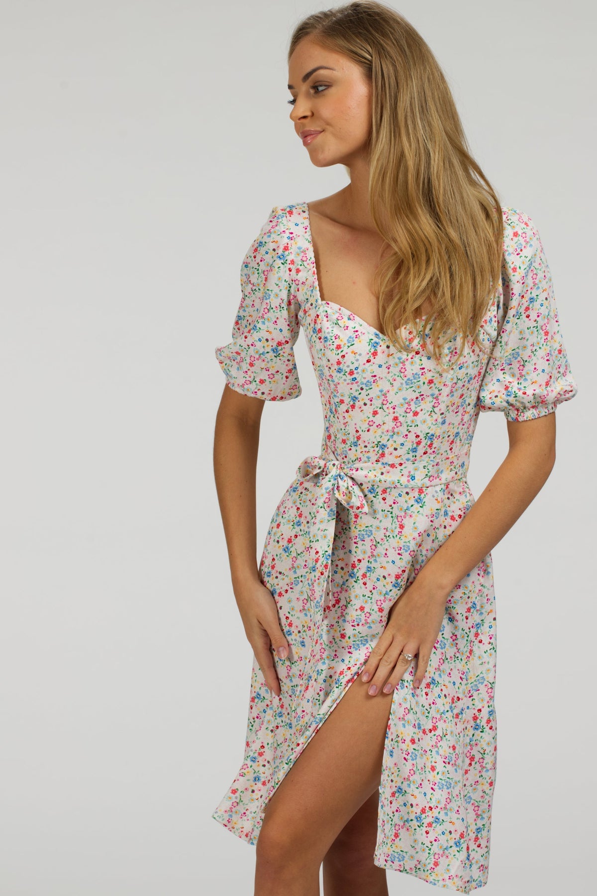 Gladiolus Ditsy Viscose Corset Dress With Puff Sleeves