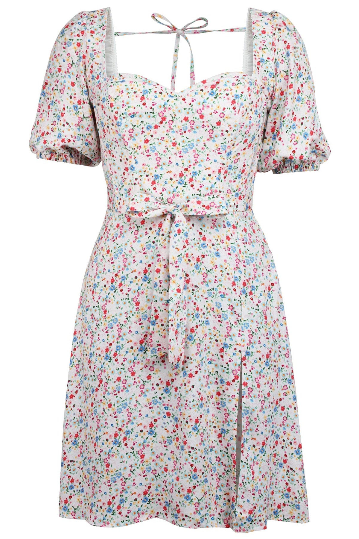 Gladiolus Ditsy Viscose Corset Dress With Puff Sleeves